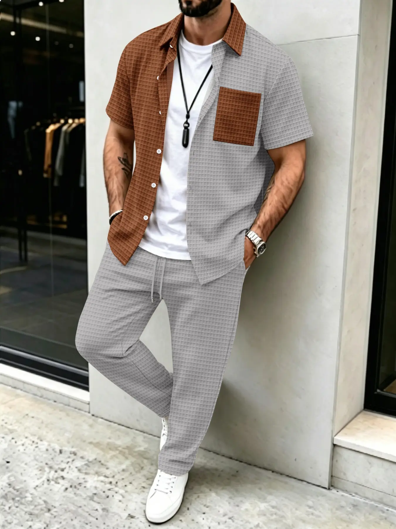 Men'S Fashion Pants - Men's Solid Waffle Pattern Casual, Color
