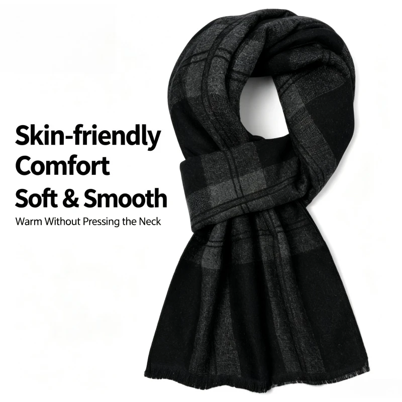 Men Scarf Wool - 1 Pcs British Black and Gray