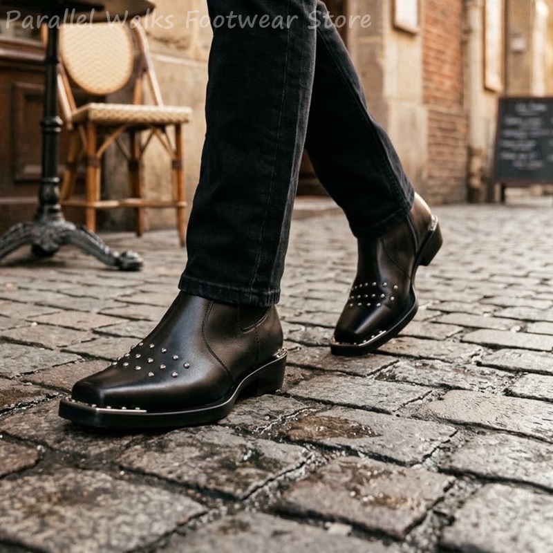 Chelsea Boots Men - Men's Studded Square Toe Chelsea Boots