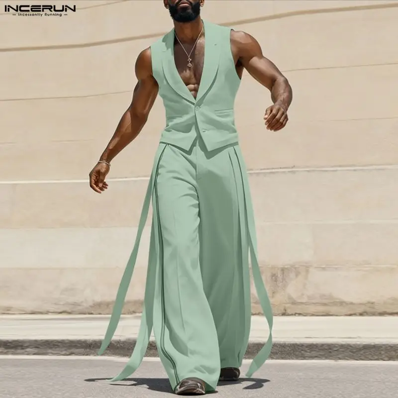 INCERUN Men Sets Solid Color V - Men'S Fashion Pants recension och pris