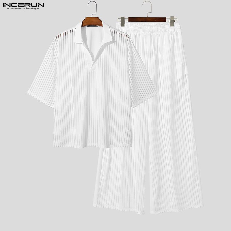 INCERUN Men's Sets Striped Mes - Men'S Fashion Pants recension och pris