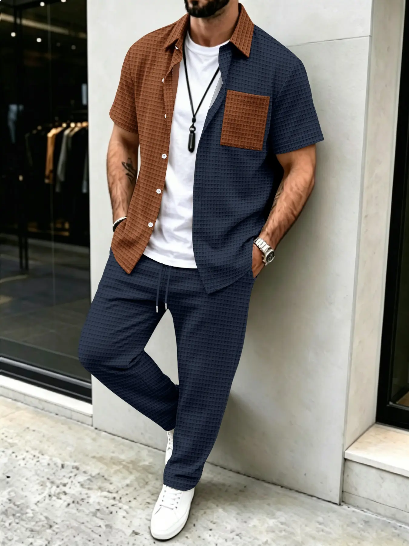 Men's Solid Waffle Pattern Cas - Men'S Fashion Pants recension och pris
