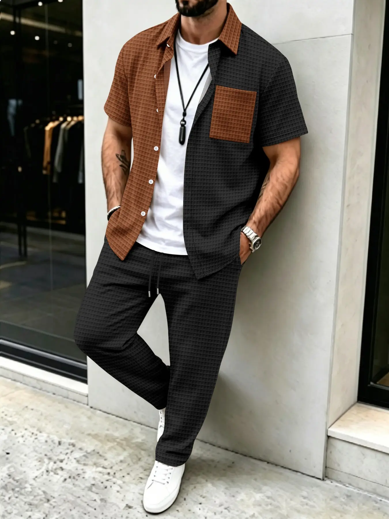 Men's Solid Waffle Pattern Cas - Men'S Fashion Pants recension och pris