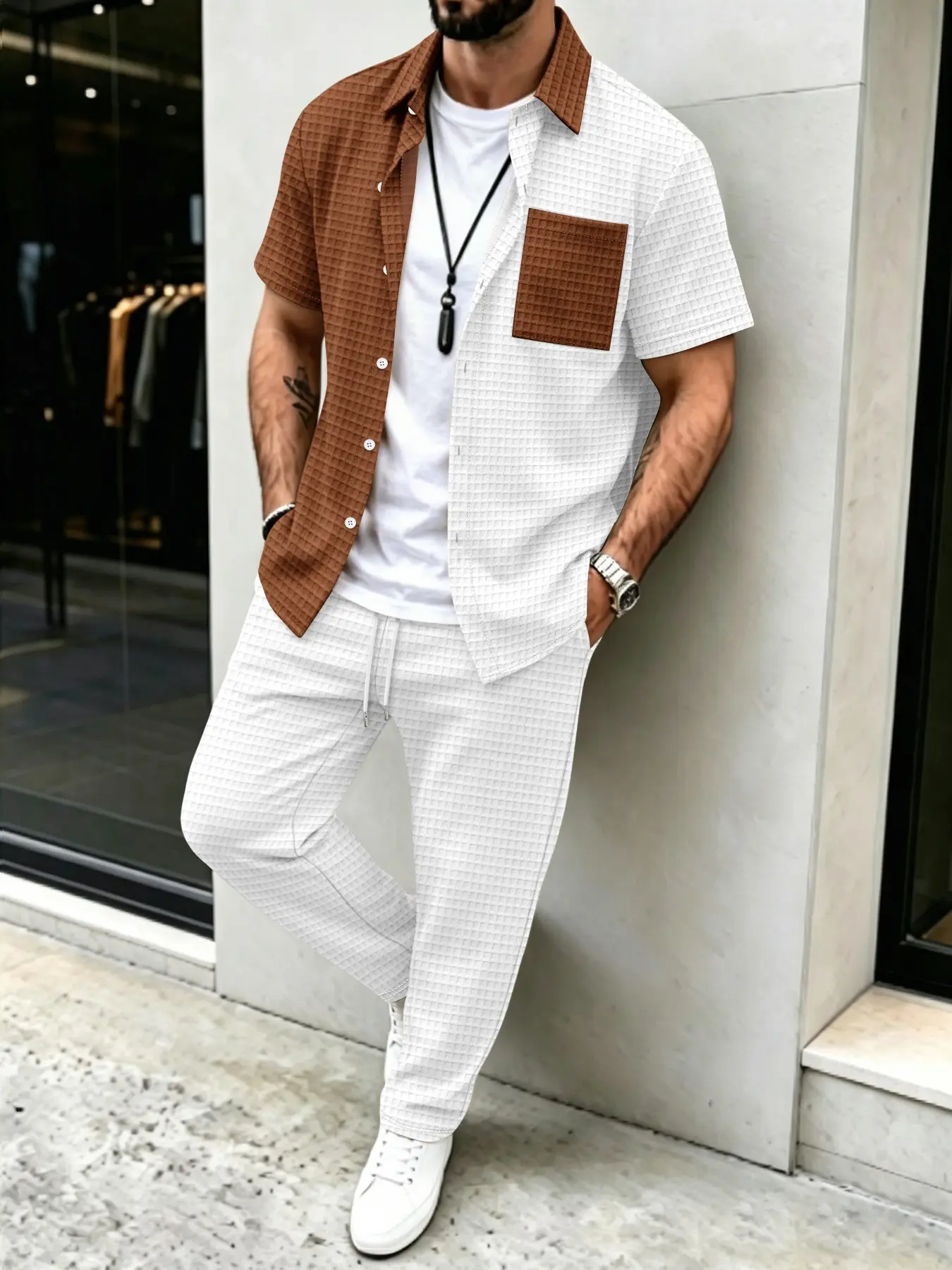 Men's Solid Waffle Pattern Cas - Men'S Fashion Pants recension och pris