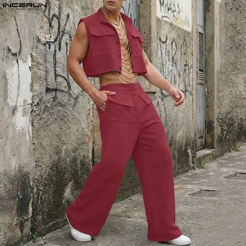 INCERUN Men Sets Solid Sleevel - Men'S Fashion Pants recension och pris