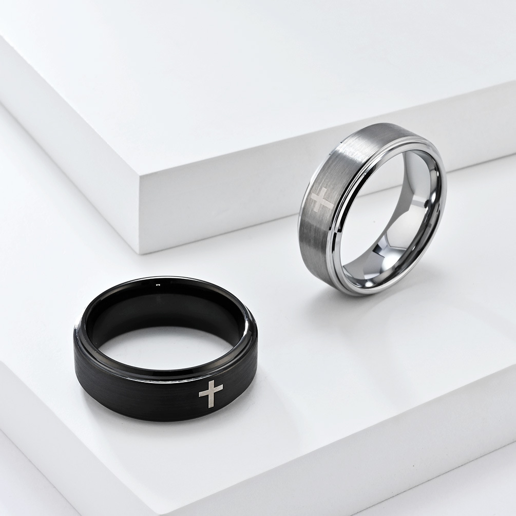 8mm Cross Ring for Men, Tungst - Men'S Fashion Easter recension och pris