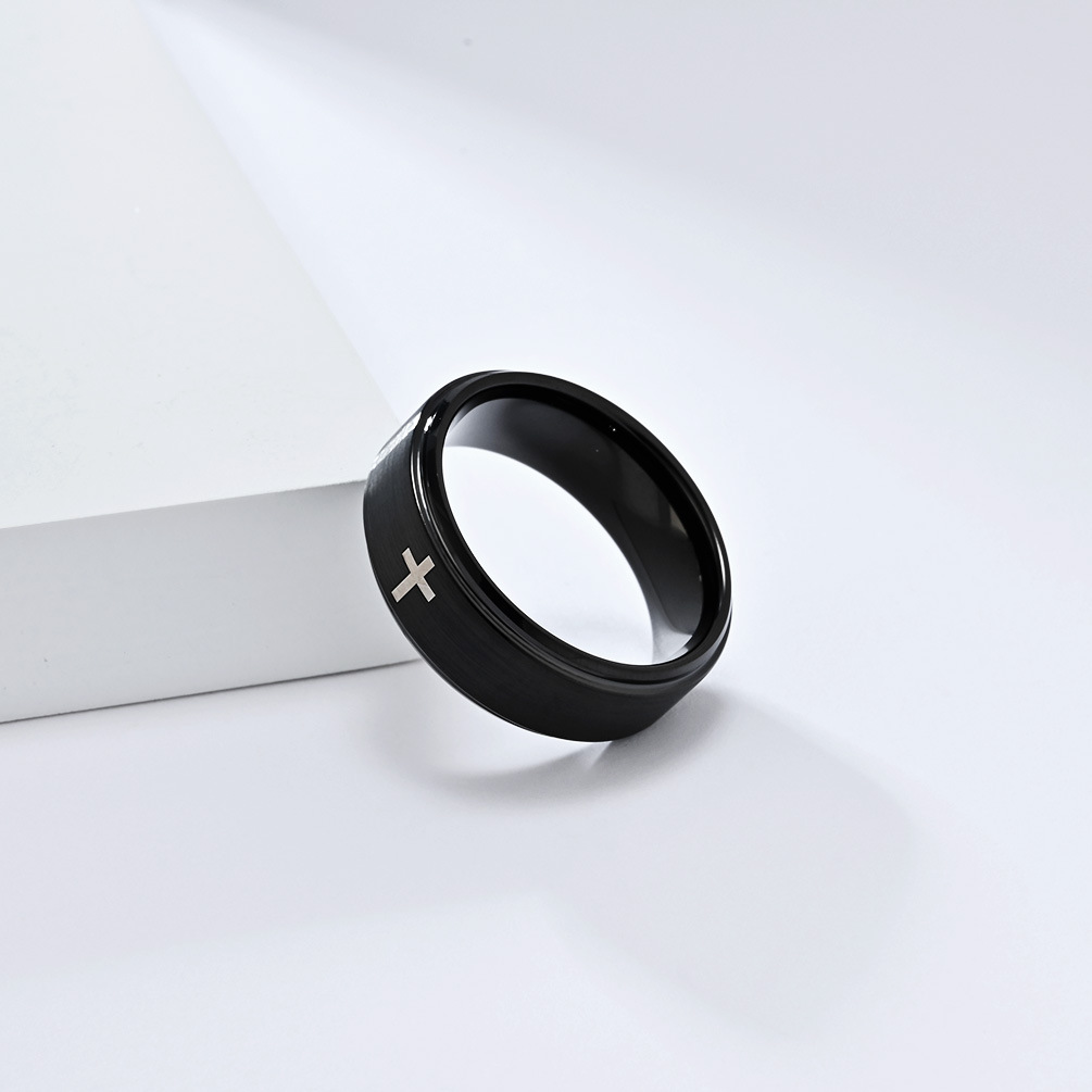 8mm Cross Ring for Men, Tungst - Men'S Fashion Easter recension och pris
